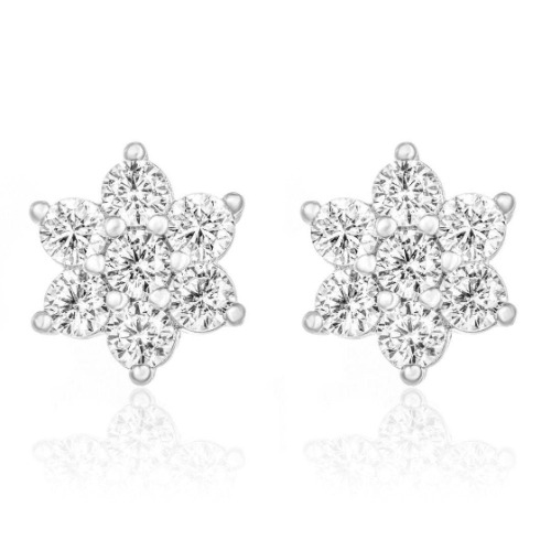 Snowflake Stud Earrings/18K White Gold & Cubic Zirconia