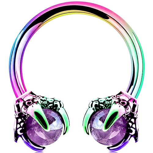 OUFER 316L Surgical Steel Circular Earrings Two White Opals Surrounded by Dragon Claws Cartilage Earing Ear Body Piercing Jewelry Helix Earrings Piercing… - Rainbow Purple