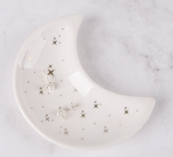 Ceramic Moon Shape Jewelry Dish Trinket Tray - White