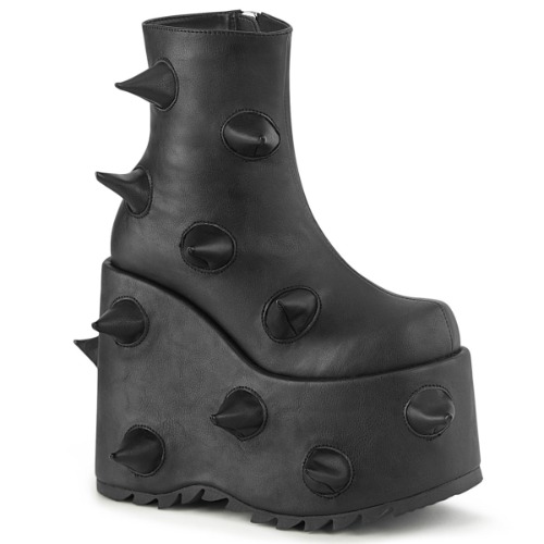 Demonia SLAY-77 | Black Vegan Leather Ankle Boots - 08 / Black