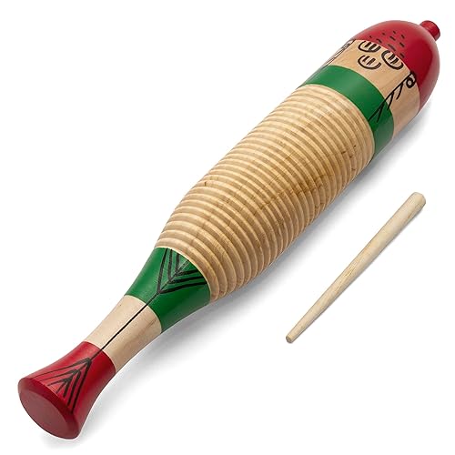 TIGER GUI7-NT Wooden Fish Guiro with Wooden Scraper/Beater - School Percussion Instrument - Single