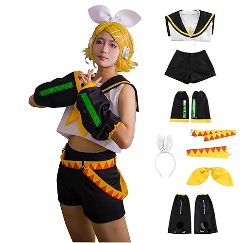 jrswai Vocaloid02 Rin Len Cosplay Costume Anime Sailor Uniform Halloween Party Outfit Full Set - Small - Rin