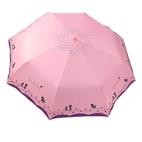 umbresen Windproof Compact Travel Folding Cute Cat Umbrella,Auto Open Close Rain&Sun Lightweight Portable Umbrellas with Cover for Kids Women Men - Pink