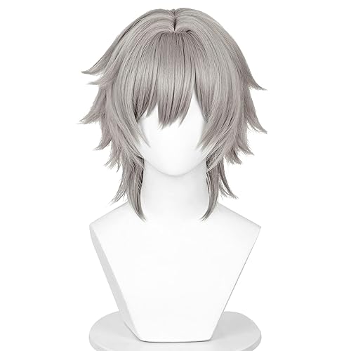 Short Grey Wig for Trailblazer Cosplay, Heat-resistant Synthetic Fluffy Hair Wig + Wig Cap for Game Honkai Star Rail - Silver Grey