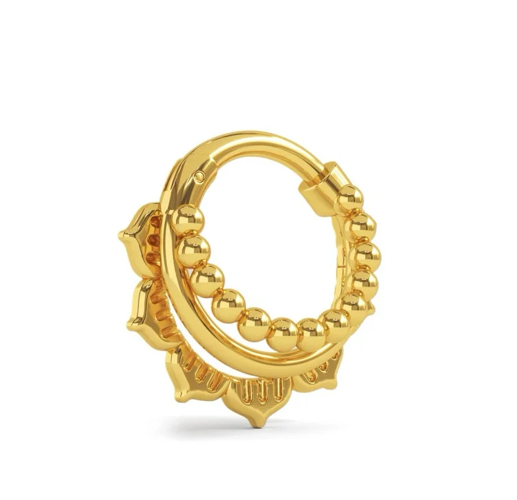 Unique Septum Ring, Septum Jewelry, Lotus Septum Clicker, Septum Piercing, Beaded Septum Ring, 3 Tier Septum, Gold Vermeil, Tribal Piercing