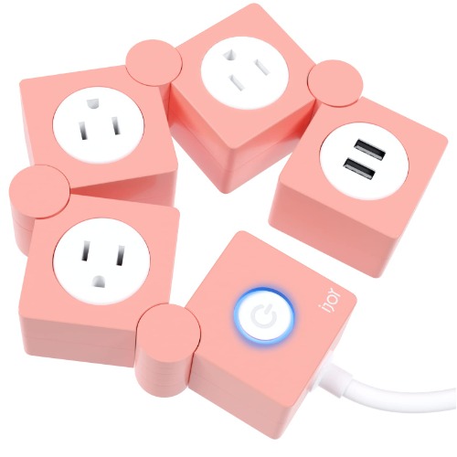 iJoy Flexible Power Strip- 3 AC Outlets and 2 USB Charging Ports with 5 Ft Extension Cord- Decorative Surge Protector Outlet Extender for Home Office, Dorm, Room and More (Pink) - Pink