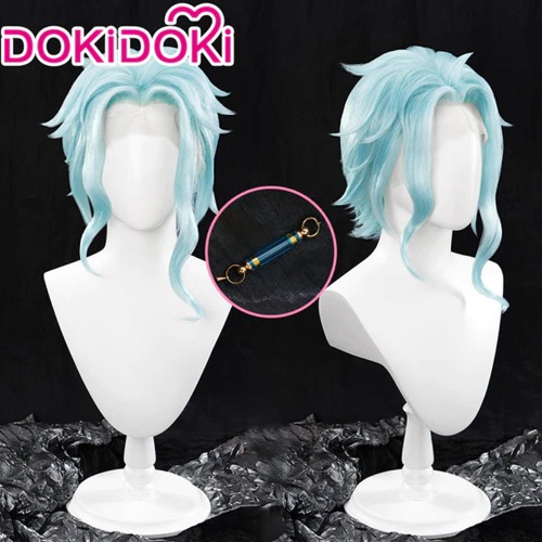 【Front Lace】【Ready For Ship】DokiDoki Game Genshin Impact Fatui Harbinger Cosplay Il Dottore Wig Short Curly Blue | Front Lace Dottore Wig Only