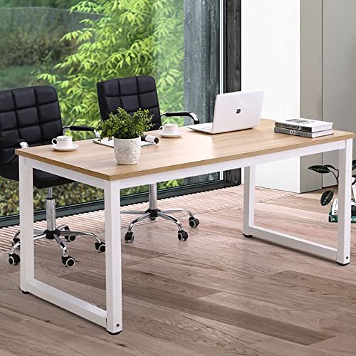 NSdirect Modern Computer Desk 63 Inch Large Office Desk, Writing Study Table for Home Office Desk Workstation Wide Metal Sturdy Frame Thicker Steel Legs, White - Wood