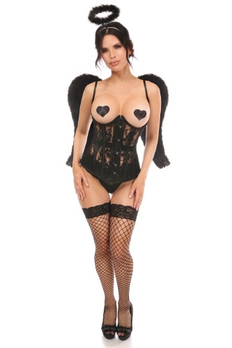 Lavish 3 PC Sexy Daring Dark Angel Corset Costume - Large / As Shown