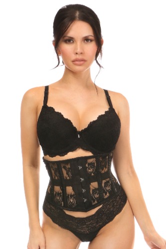 Lavish Black Sheer Lace Waist Cincher Corset - Large / As Shown