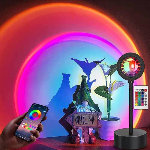 Sunset Lamp, Sunset Projector Light with App Control and Remote Control 6W LED 16 Colors Brightness Adjustable USB Charging Projection Night Light for Photography Party Home Living Room Bedroom Decor (16 Colors-APP&Remote Contorl)