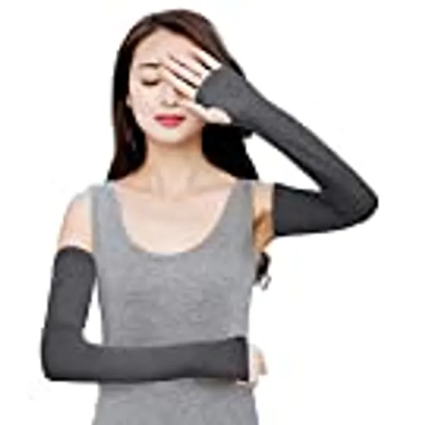 Bellady Women Outdoor Sun Block Soft Long Arm Sleeves Fingerless Gloves
