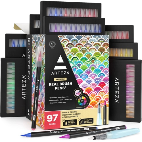 ARTEZA Real Brush Pens, 96 Paint Markers with Flexible Brush Tips, Professional Watercolor Pens for Painting, Drawing, Coloring with Water Brush, 100% Nontoxic : Arts, Crafts & Sewing
