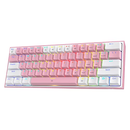 Redragon K617 60% Wired RGB Gaming Keyboard, 61 Keys Compact Mechanical Keyboard w/White & Pink Mixed-Colored Keycaps, Linear Red Switch, Pro Driver Support - Pink