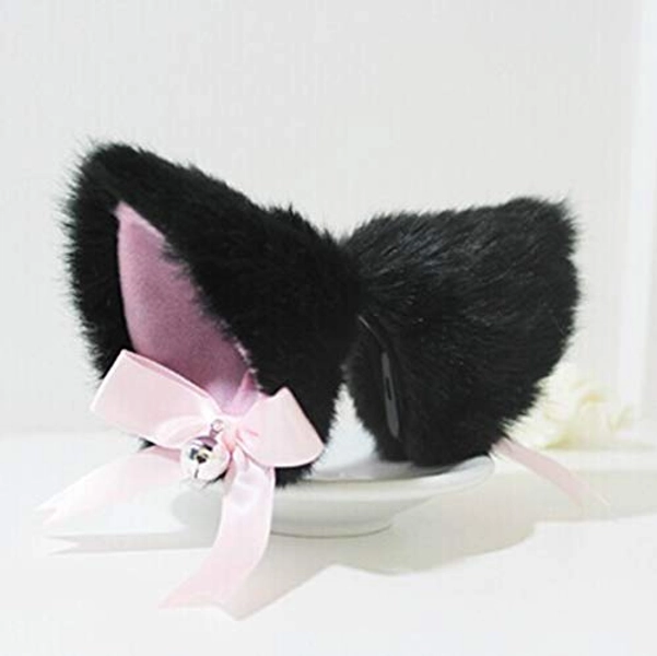 Hot Sweet Lovely Anime Halloween Cosplay Fancy Neko Cat Ears Hair Clip Black with Bell