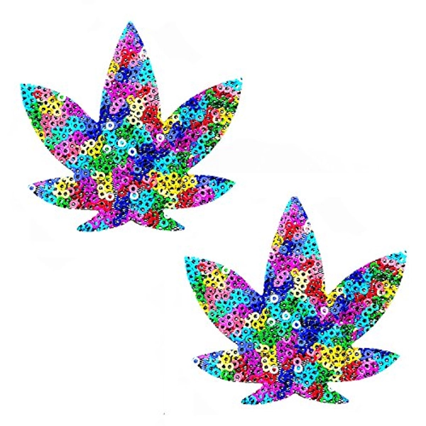 Neva Nude Weed Leaf Nipztix Pasties Nipple Covers - Medical Grade Adhesive, Waterproof and Sweatproof, Made in USA