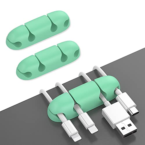 AhaStyle 3 Pack Cord Organizer Clips Compact Design Desk Cable Holder Keeper Strong Adhesive Wire Holder for Organizing USB Cable/Power Cord/Wire Home Office and Car(Mint Green) - Mint Green