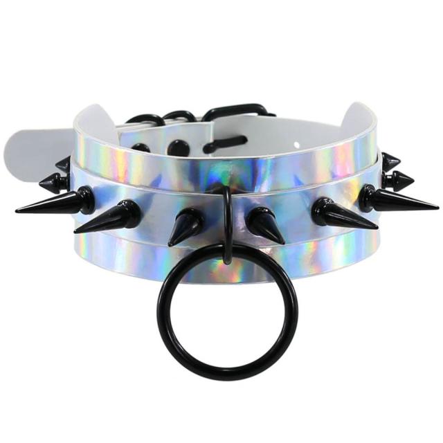 'Hollow Ground' Holographic Black Spike Choker (4 colors) - White