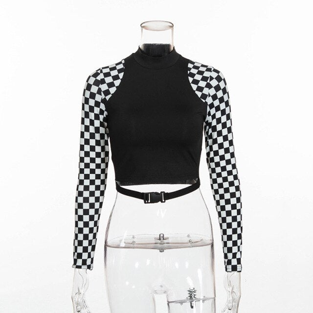 Fear Factor' Monochrome Checked Top - black / L