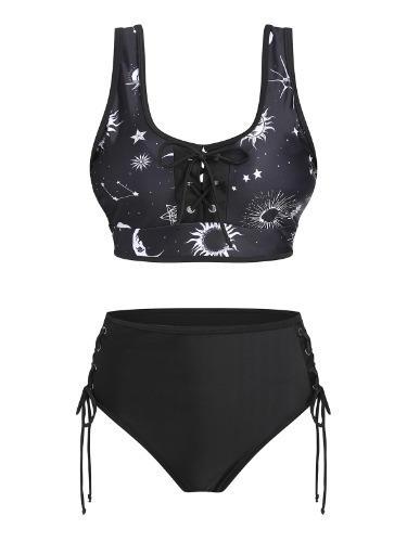 Celestial print bikini set swimwear - Black Celestial / M