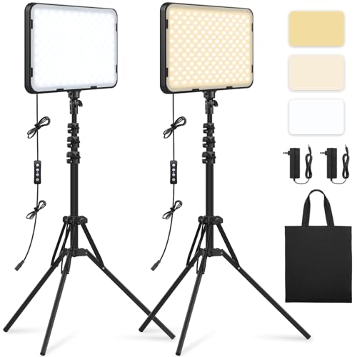 2 Pack LED Video Light Kit with 63'' Tripod Stand, Obeamiu 20W Photography Video Lighting 2500-8500K Studio Light for Content Creation Recording, Game Live Streaming, YouTube Vlogging, Zoom Calls