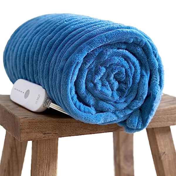 GOTCOZY Electric Blanket Heated Throw 50''X60''- Ribbed Faux Fur Heated Blanket with 5 Heating Level & 3 Hour Auto Off Heating Blanket, ETL&FCC Certified Machine Washable(Blue Moon)