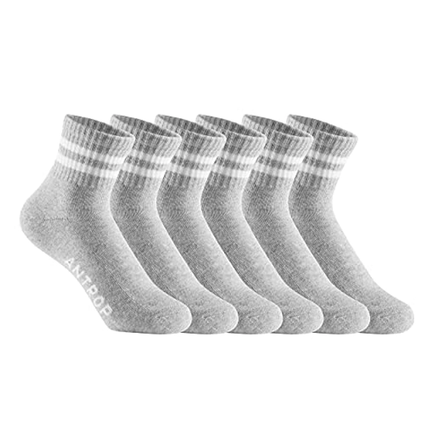 Antrop Quarter Crew Cotton Heel Tab Athletic Running Cushion 6 Pairs Socks, Grey, 9-12