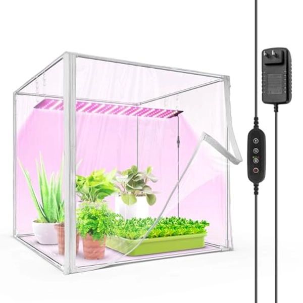Barrina Portable Mini Greenhouse with LED Grow Lights for Indoor Plants, 40W High Output Plant Light Small Indoor Greenhouse with Timer for Seed Starter Tray, Sprouting, Microgreens, 23x23x23IN