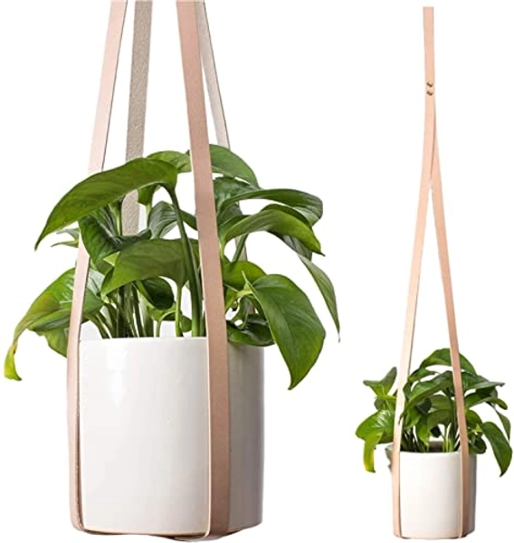 Teak&Tides Genuine Leather Plant Hanger Indoor Outdoor - Modern Design Hanging Planters Holders for Decorative Plant Pot - Handmade Using Thick High-Grade Natural Veg-Tanned Genuine Leather (1PCS)