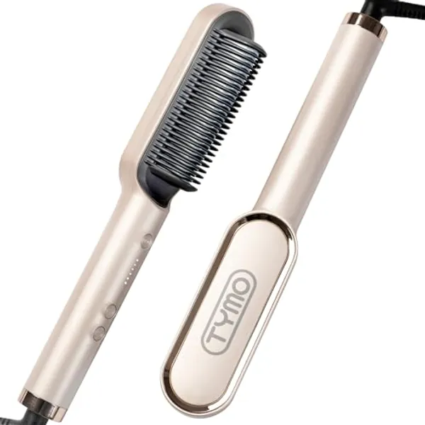 TYMO Hair Straightener Brush with Keratin Ceramic Coating - 5 Temps, 20s Heating, Dual Voltage