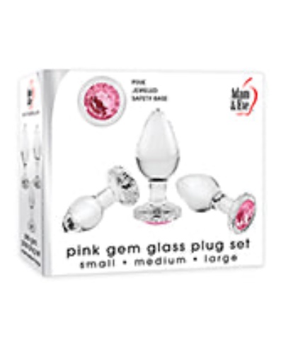 Adam &amp; Eve Pink Gem Glass Plug Set