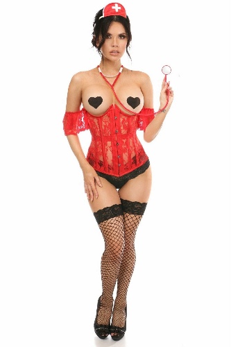 Lavish 3 PC Sexy Nurse Corset Costume - Small / red