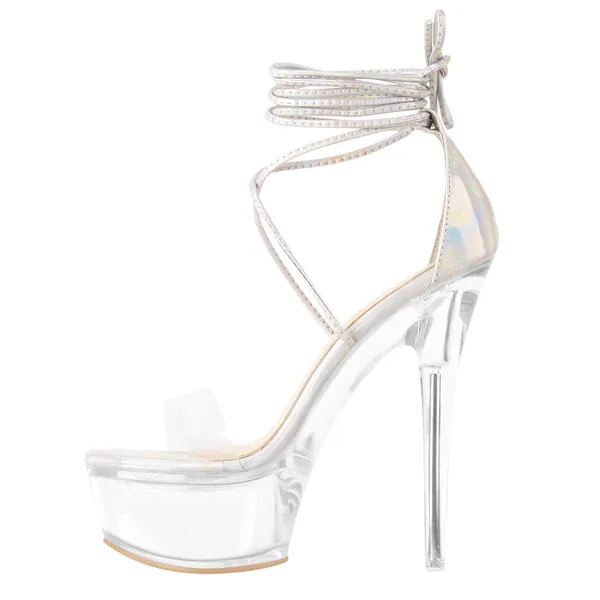 MissHeel Clear Platform Sexy Heels Lace-up - 9 Silver