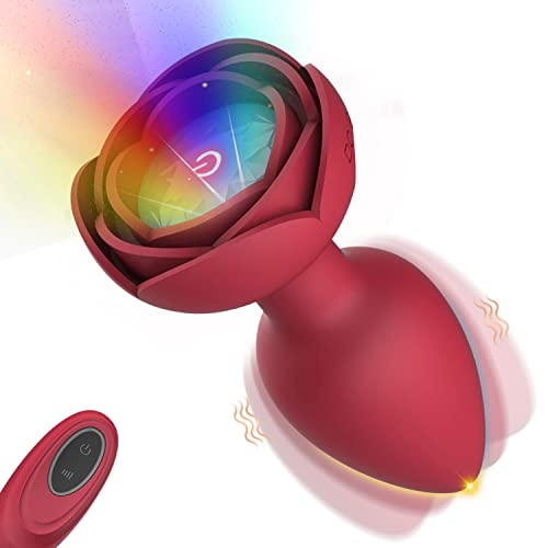 Vibrating Butt Plug Rose Anal Sex Toys, Light Up Anal Plug Wearable Anal Vibrator with 7 Vibrations, LED Silicone Buttplugs Remote Control Stimulator for Clitoral, Small Prostate Plug for Men Women