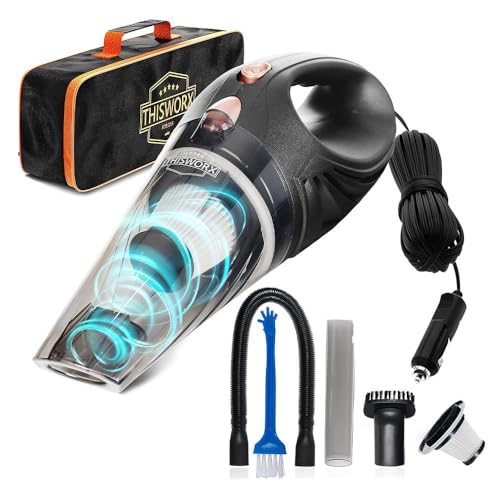 ThisWorx Car Vacuum Cleaner - Portable Handheld Mini Vacuum Cleaner W/ 16ft Cord, Bag, & Attachments - Small Vacuum for Car, RV, Boats, Travel - Car Accessories - Black