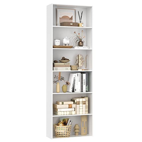FOTOSOK 6-Tier Open Bookcase and Bookshelf, Freestanding Display Storage Shelves Tall Bookcase for Bedroom, Living Room and Office, White - White