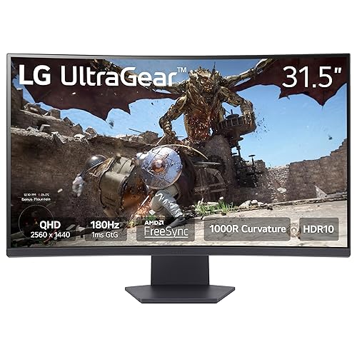 LG 32GS60QC-B Ultragear 32-inch Curved Gaming Monitor QHD (2560x1440) 180Hz 1ms 1000R AMD FreeSync HDR10 HDMIx2 DisplayPort Black - 32 inch - 180Hz