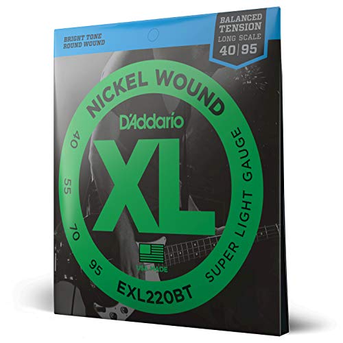 D'Addario EXL220BT 45-65 Gauge Nickel Wound Bass Guitar Strings, Balanced Tension Super Light - Super Light