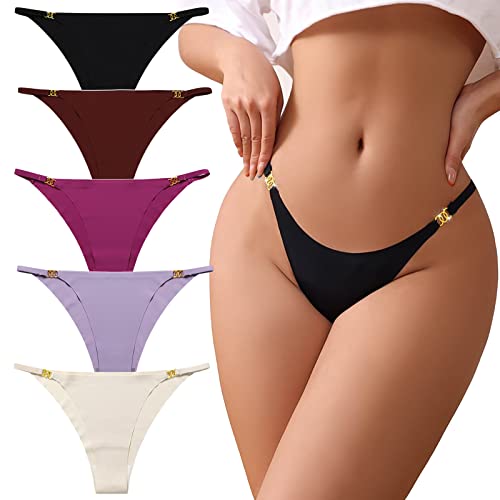 chahoo Sexy G String Thong for Women Low Rise Underwear Cotton Thongs Ladies T Back Bikini Panties Set Gift for Women 5 Pack - Medium - 5 Pack-a