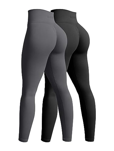 OQQ Women's 2 Piece Yoga Legging Seamless Workout High Waist Butt Liftings Athletic Leggings - Medium - Black,darkgrey