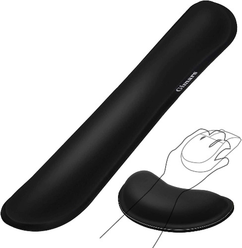 Gimars Upgrade Enlarge Gel Memory Foam Set Keyboard Wrist Rest Pad, Mouse Wrist Cushion Support for Office, Computer, Laptop, Mac, Comfortable, Lightweight for Easy Typing Pain Relief, Black - Black-fiber