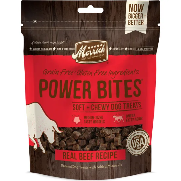 Merrick Power Bites Natural Grain Free Gluten Free Soft & Chewy Chews Dog Treats - Power Bites Beef 6 Ounce (Pack of 1)