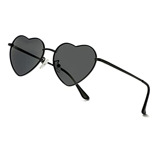 JOVAKIT Polarized Heart Sunglasses for Women Fashion Lovely Style Metal Frame UV400 Protection Lens - A2 Black/Grey - 54 Millimeters