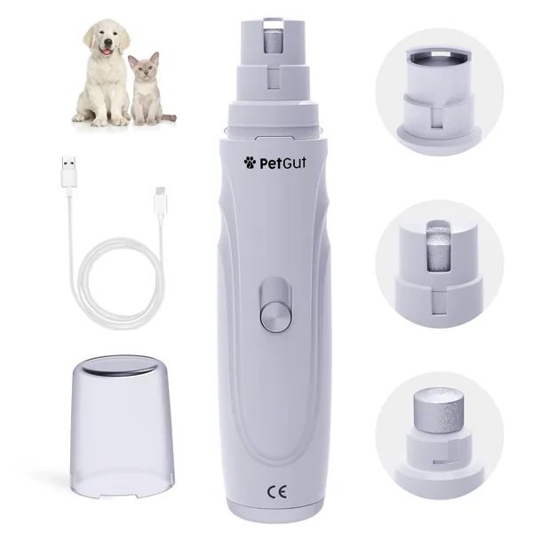Pet Dog Nail Grinder, Newly Upgraded Cat Dog Nail Trimmers, Super Quiet Dog Nail Trimmers and Clippers Kit, USB Rechargeable Pet Nail Clippers for Small Large Cats Dogs Breed Nails - White