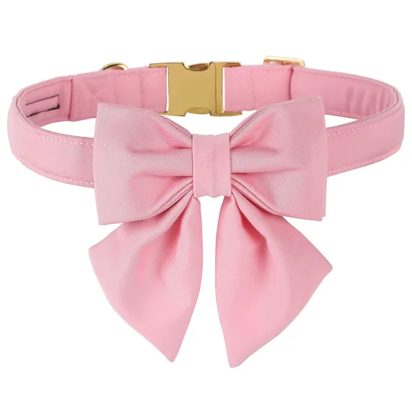 Maca Bates Dog Collar with Bow- Bow for Dog, 12 Solid Colors Sailor Bow Tie Adjustable Collar for Small Medium Large Dog with Golden Metal Buckle