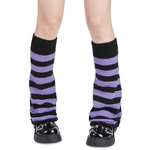 American Trend Leg Warmers Y2k Kawaii Black White Cute Leg Warmers Y2k Goth accessories for Women Girls 80s Party Sports - One Size - Black&purple