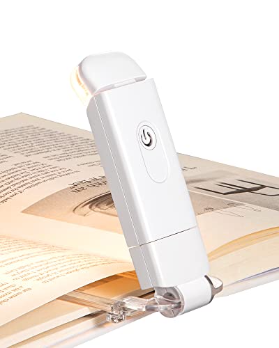 DEWENWILS USB Rechargeable Book Light, Warm White, Brightness Adjustable for Eye-Protection, LED Clip on Portable Bookmark Light for Reading in Bed, Car (White) - White
