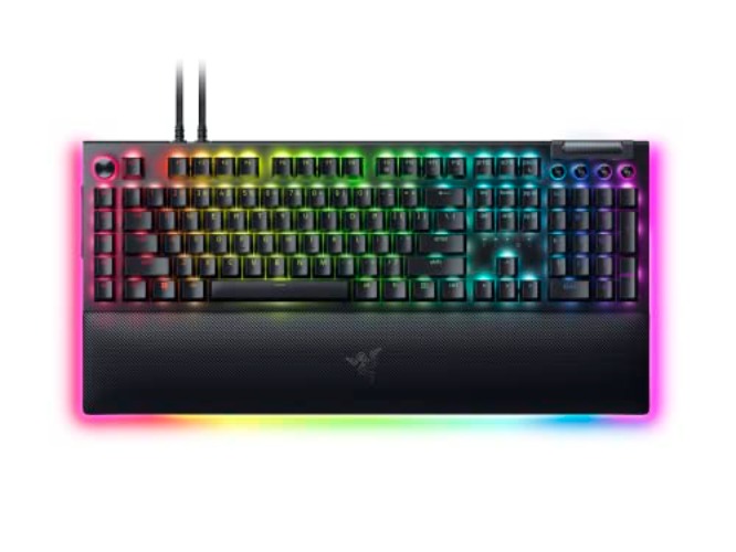 Razer BlackWidow V4 Pro Wired Mechanical Gaming Keyboard: Yellow Switches - Linear & Silent - Doubleshot ABS Keycaps - Command Dial - Programmable Macros - Chroma RGB - Magnetic Wrist Rest - BlackWidow V4 Pro - Yellow Switches - Linear & Silent - Black