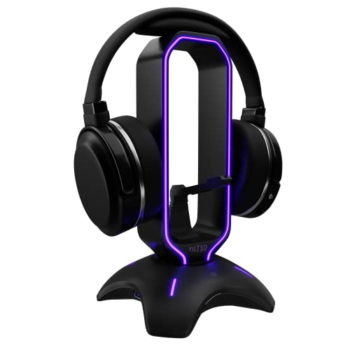 Tilted Nation RGB Headset Stand and Gaming Headphone Stand for Desk Display with Mouse Bungee Cord Holder with USB 3.0 Hub for Xbox, PS4, PC - Perfect Gaming Accessories Gift - Black