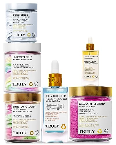 Truly Beauty - Full Body Skin Care Kit - Body Exfoliator and Gift Set for Women. Vegan Body Skincare Set with Exfoliating Body Scrub and Shave Butter. Spa Kit and Self Care Kit - Truly Bestsellers Bundle
